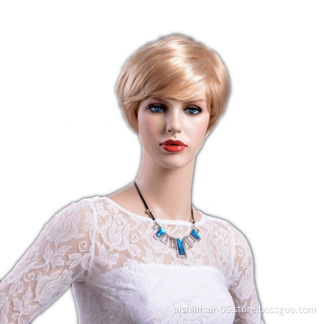 Wholesale short cheap synthetic hair natural straight wig with light golden brown hair for mature Women
